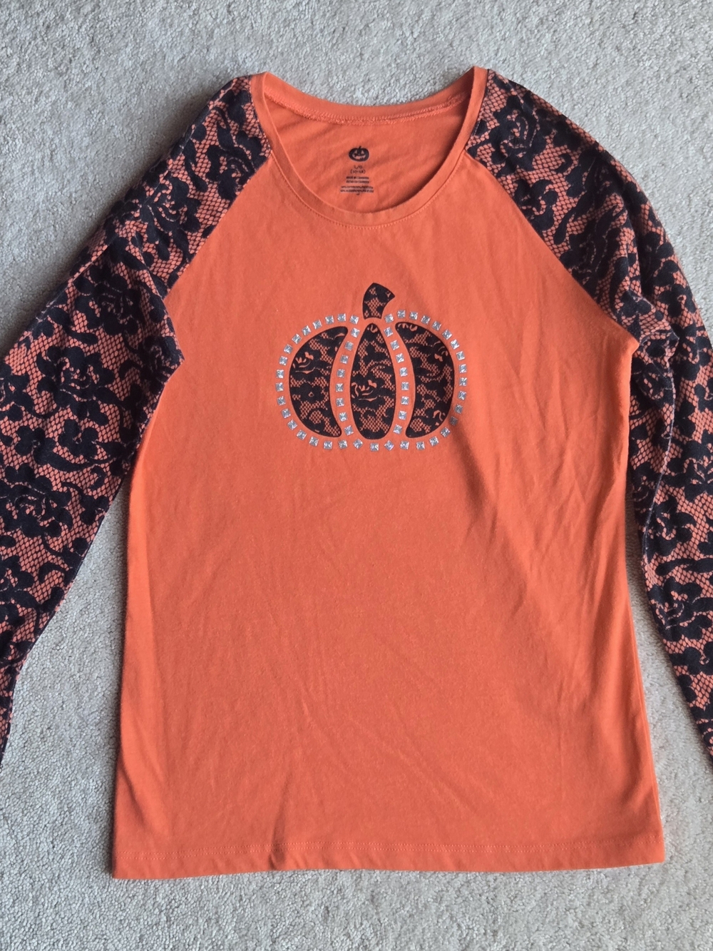 Girls Orange Pumpkin Graphic Raglan Top Tshirt
